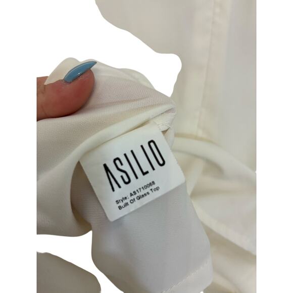 Asilio Built Of Glass Top White Long Pleat Sleeve Blouse XS Victorian CastleCore - Picture 4 of 6
